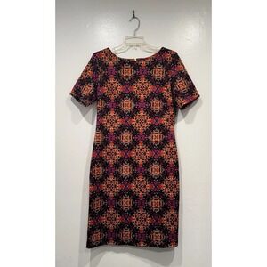 Taylor Sheath Dress Womens Size 10 Short Sleeve Glam Print Colorful Work Stretch